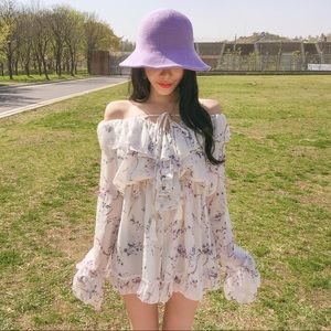 Off-shoulder Floral Romper, Korean Fashion